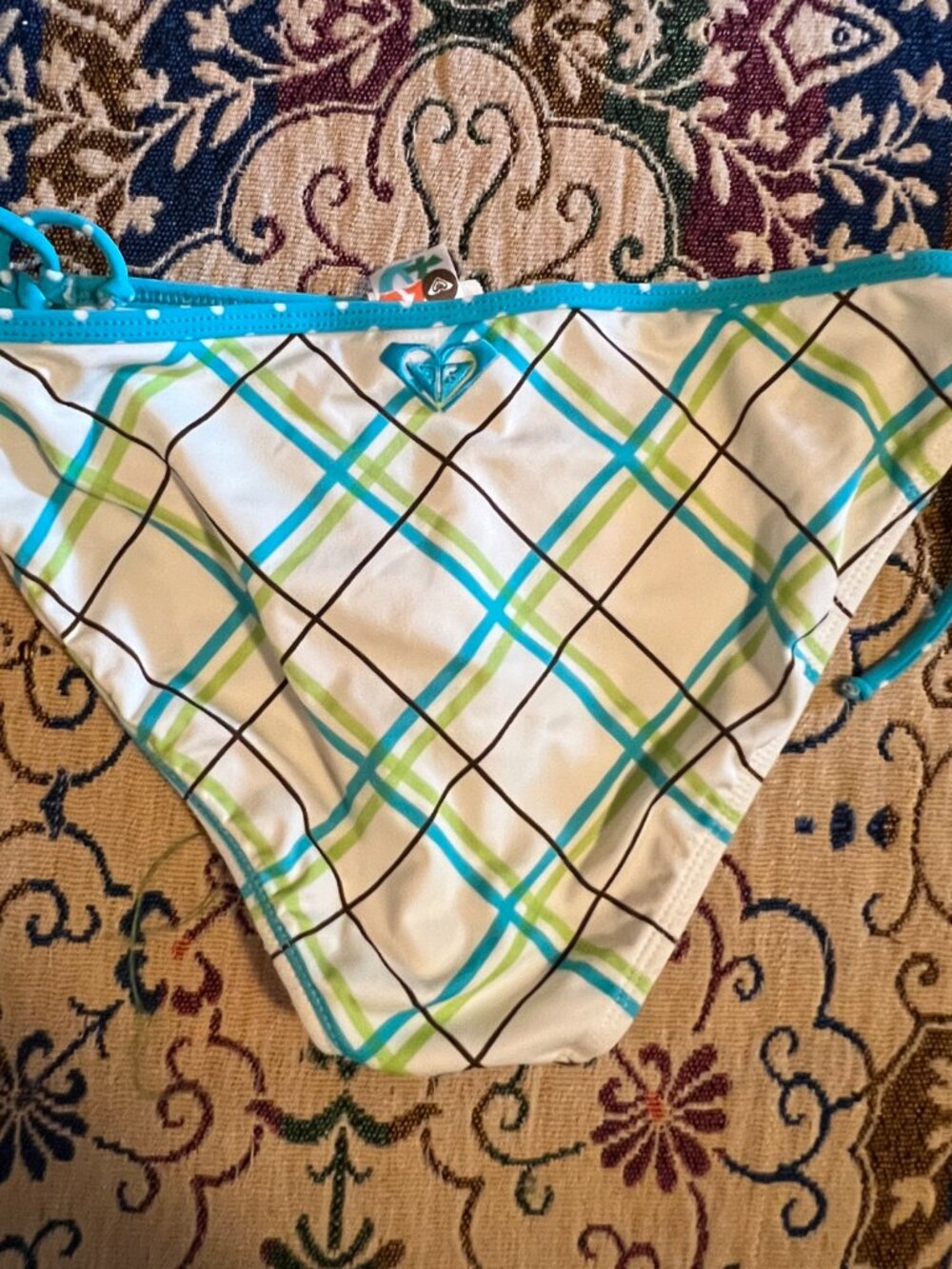 ROXY BIKINI Swimsuit, Pacsun, Beautiful Plaid 2 Piece Large Top & XL Bottoms - Picture 3 of 8